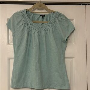 Talbots Aqua Short-Sleeve Knit Top with Braided Scoop Neck